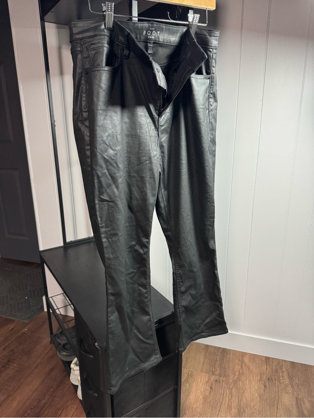 White House Black Market Black Faux Leather Cropped Bootcut Pants